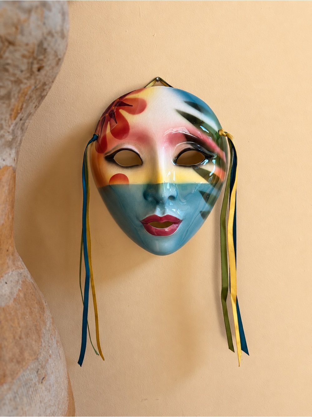 1980’s Vintage About Face Art San Francisco Pastel Tropical Ceramic Wall Mask